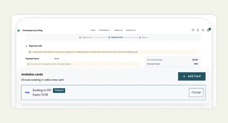 A checkout page of a B2B storefront created in WizCommerce