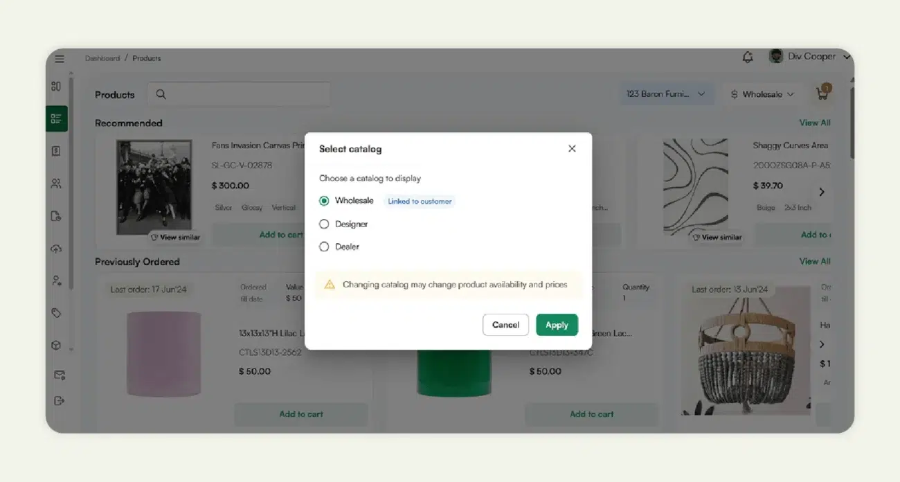 Custom price list functionality of WizCommerce in action