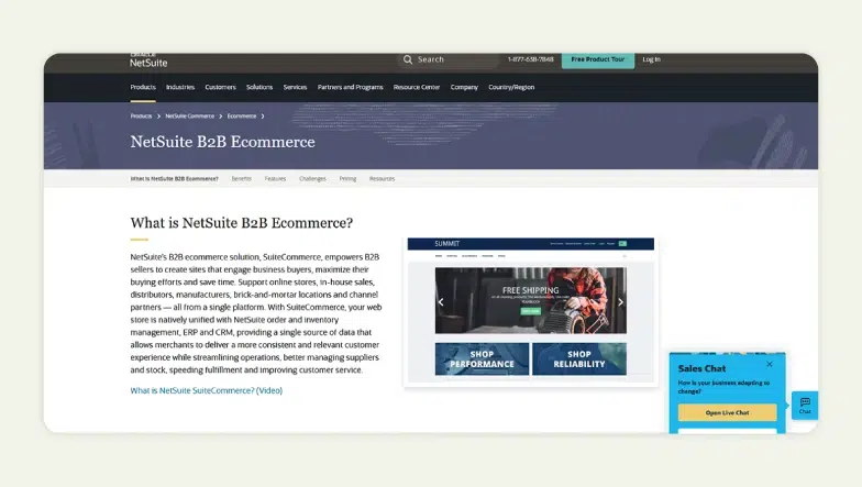 Homepage of NetSuite SuiteCommerce