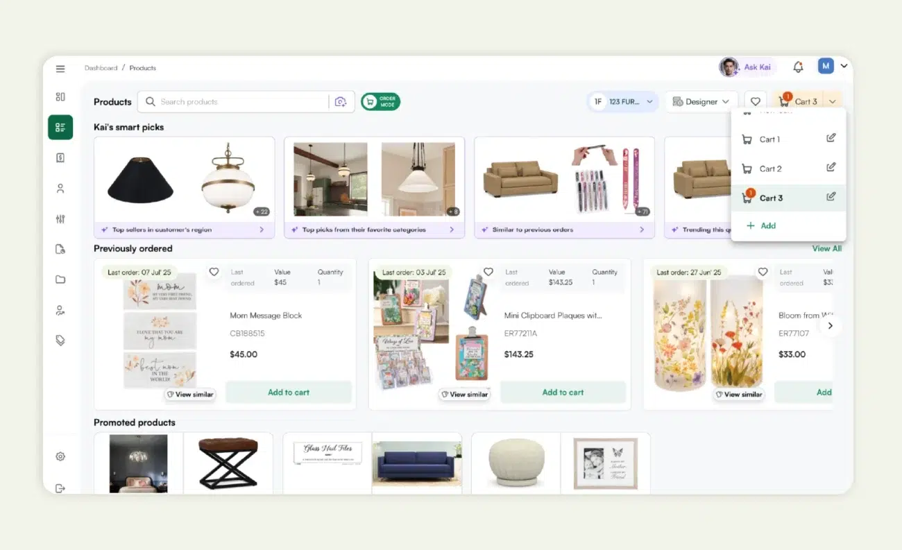 Multi-cart feature of WizCommerce in action