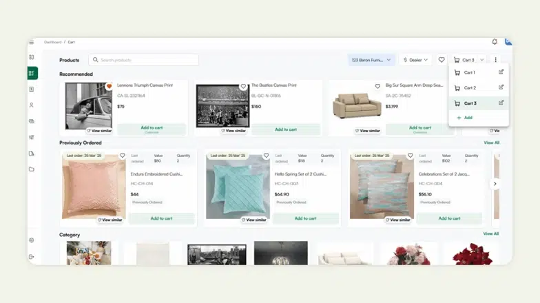 Multi-cart feature of WizCommerce in action